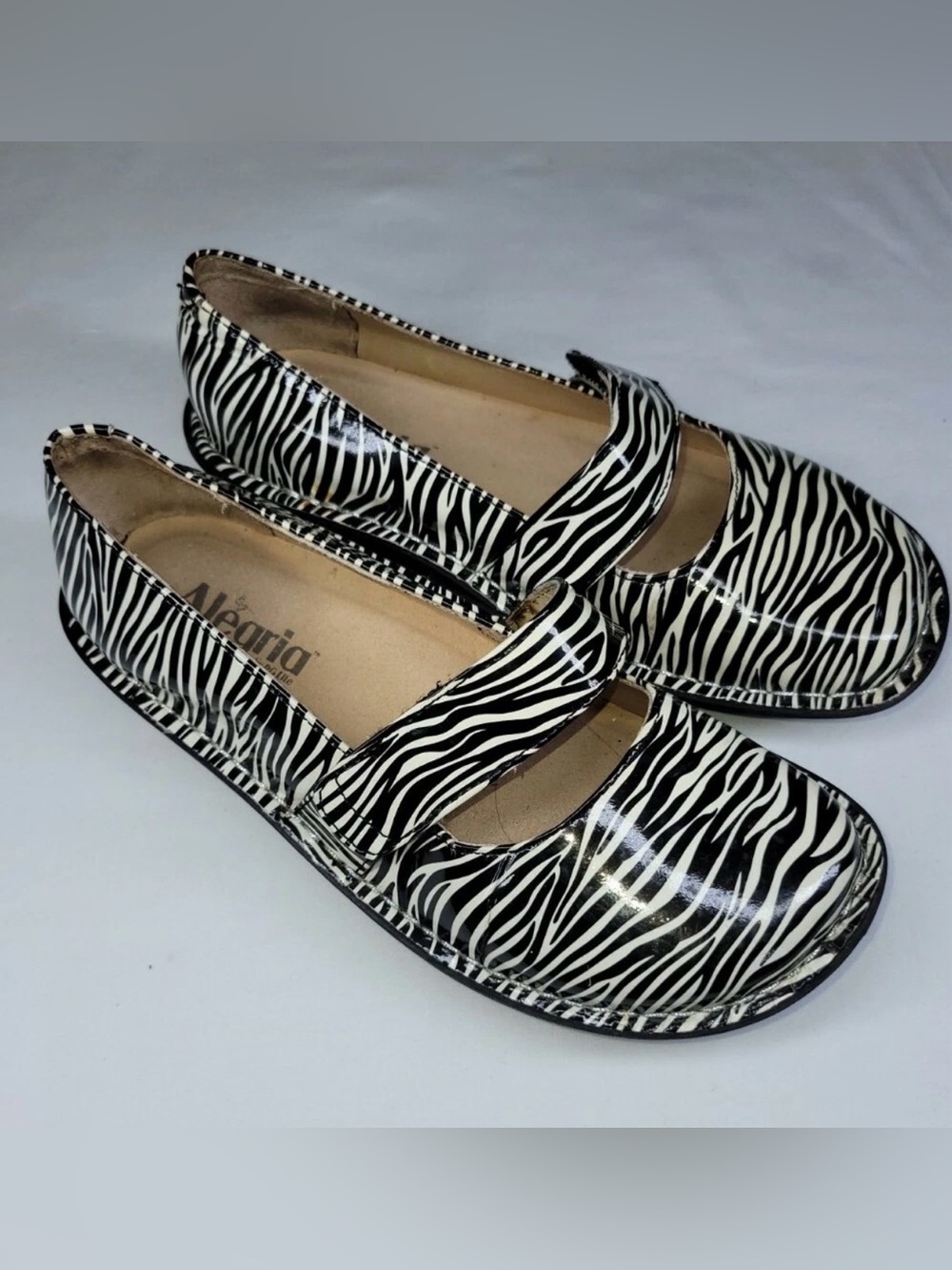 Alegria Felix Black White Leather Zebra Stripes Mary Jane Platform Comfort Shoes - Picture 4 of 8